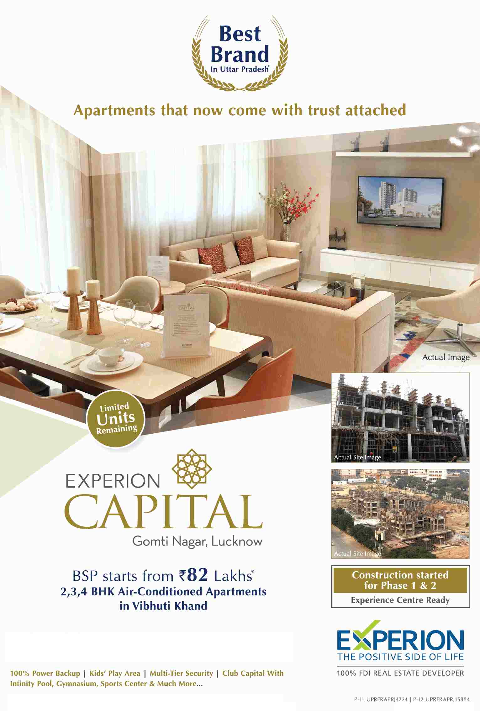 Book air-conditioned apartments @ 82 Lakhs at Experion Capital in Lucknow Update